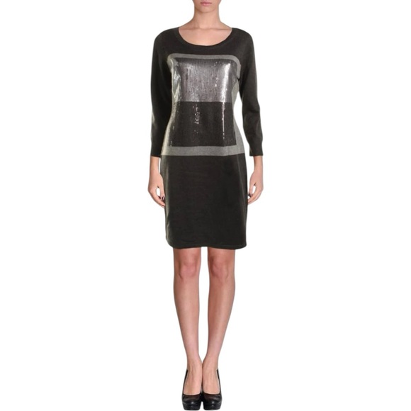 Calvin Klein Dresses & Skirts - Calvin Klein Black Knit Sequin Dress Small Colour Block Silver Grey Fitted